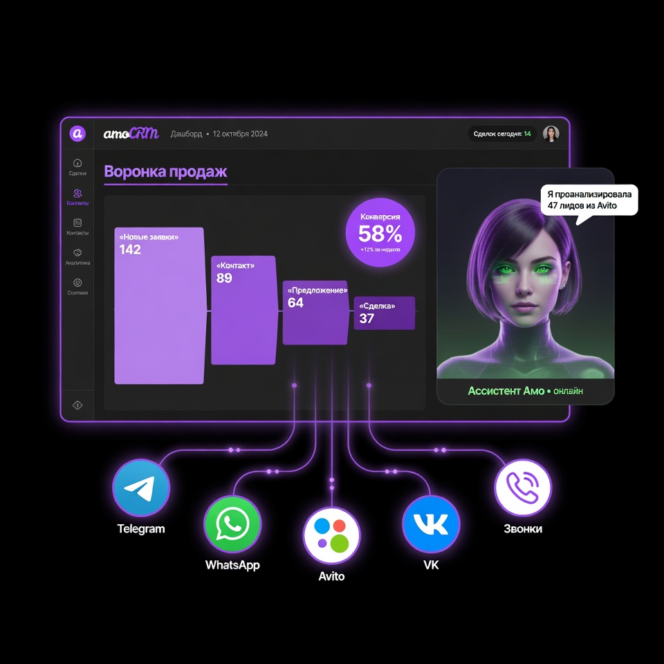 amoCRM Dashboard с ИИ-ассистентом